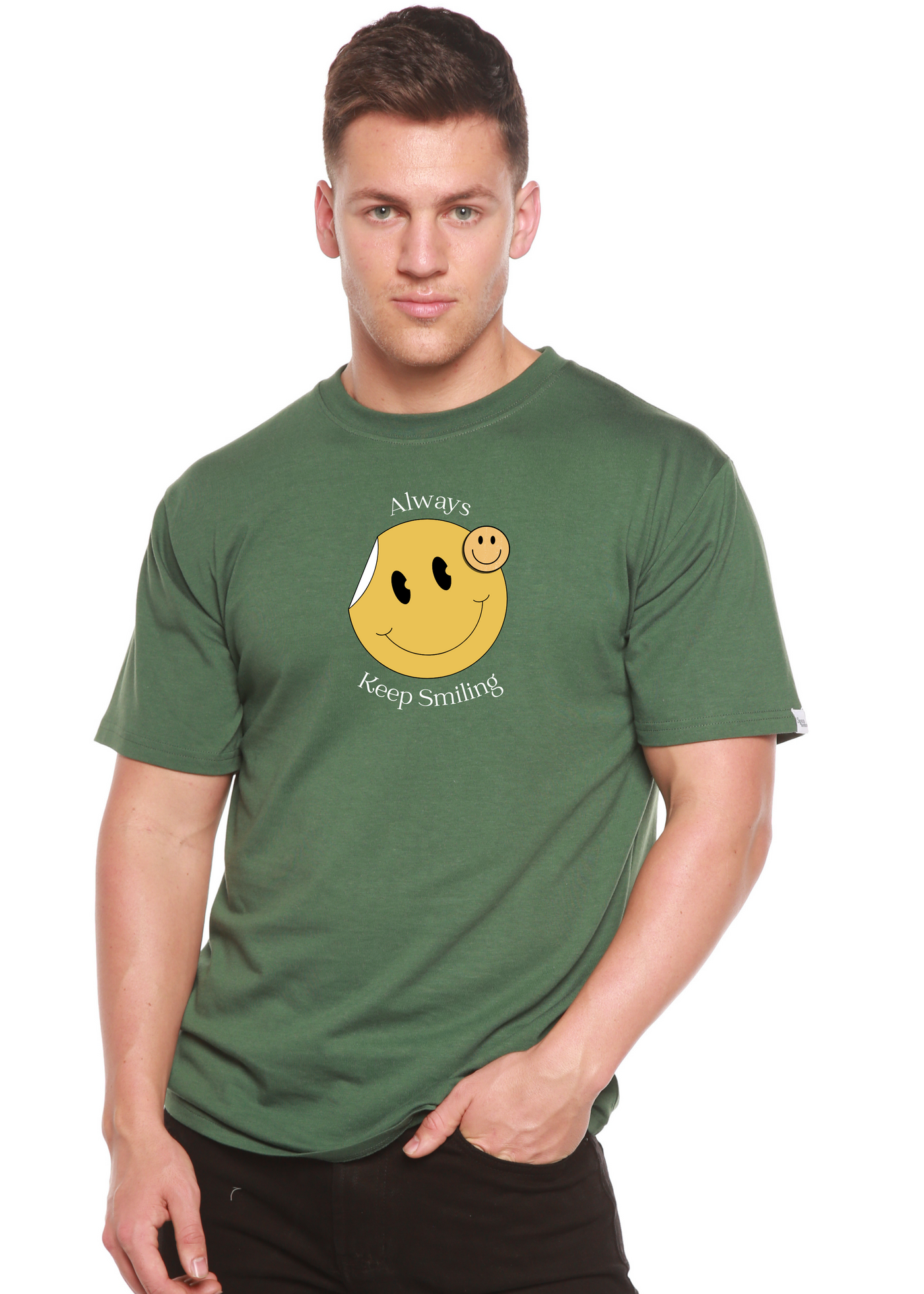 Always Keep Smiling Graphic Bamboo T-Shirt green tea