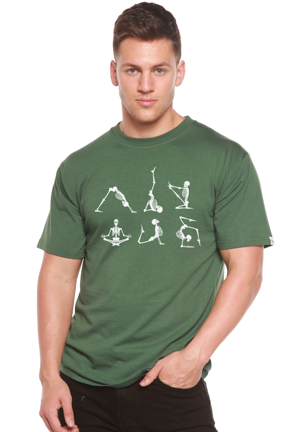 Halloween Skeleton Namaste Men's Bamboo Viscose/Organic Cotton Short Sleeve Graphic T-Shirt