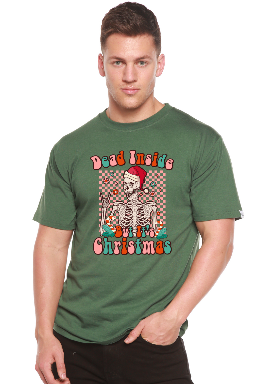 Dead Inside But It's Christmas Unisex Graphic Bamboo T-Shirt pine green
