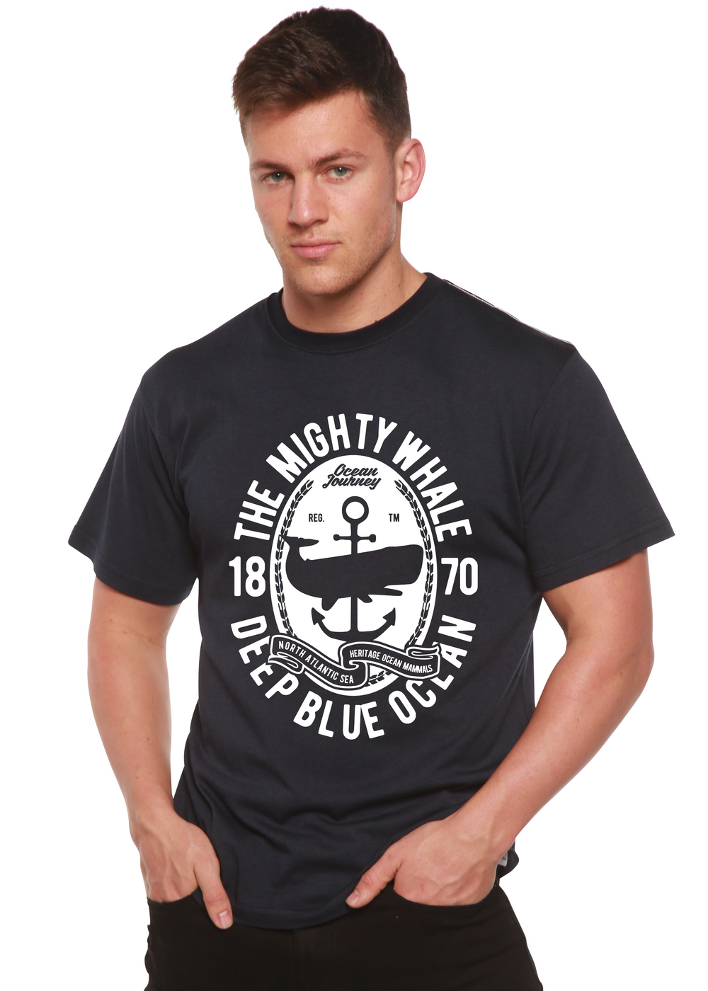The Mighty Whale men's bamboo tshirt navy blue