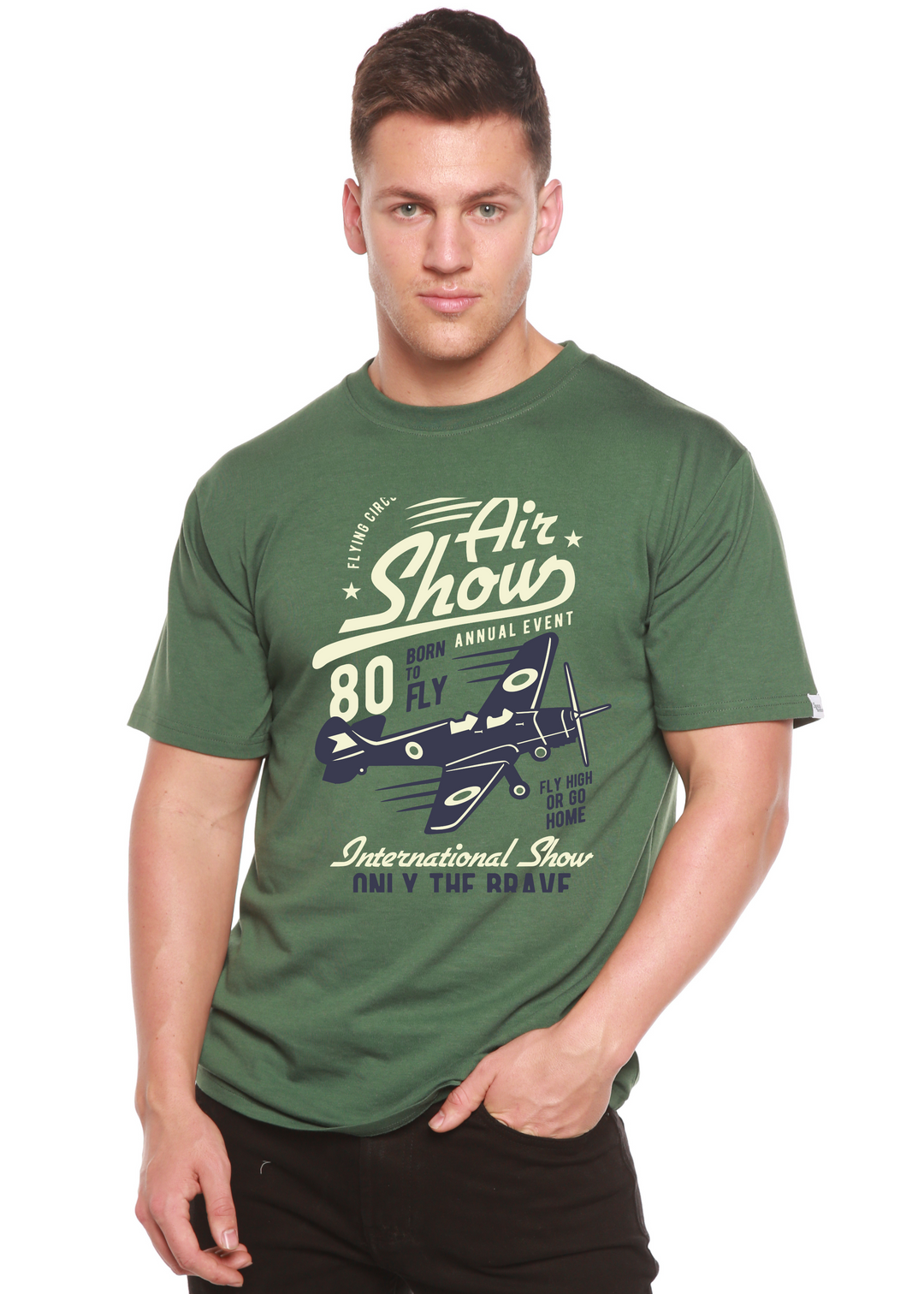Air Show Airplane men's bamboo tshirt pine green