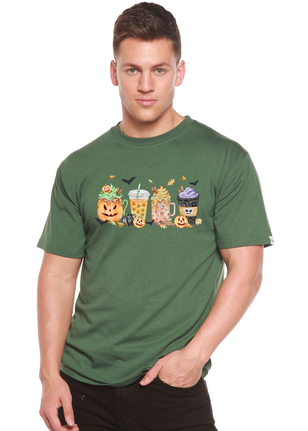 Happy Halloween Graphic Bamboo T-Shirt pine green