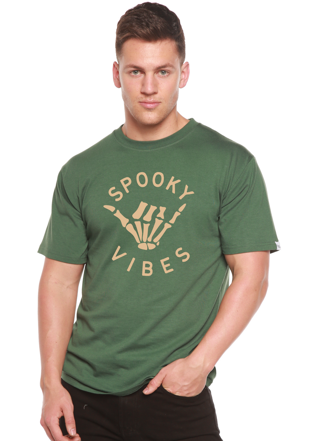 Spooky Vibes Graphic Bamboo T-Shirt pine green