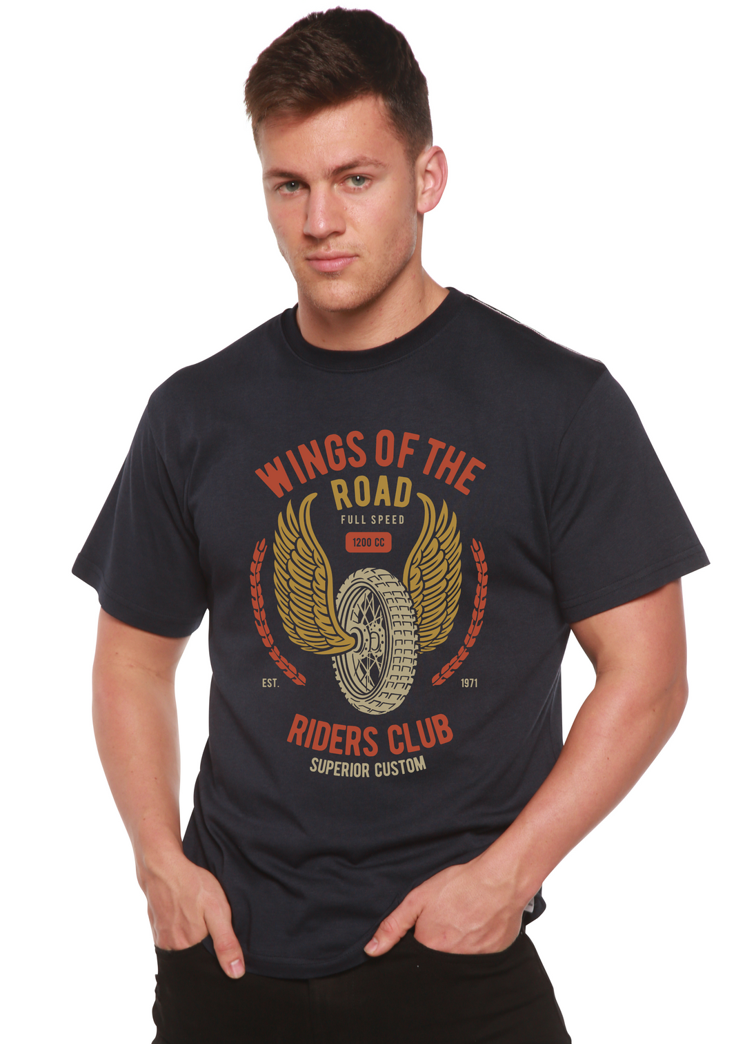 Wings Of The Road men's bamboo tshirt navy blue