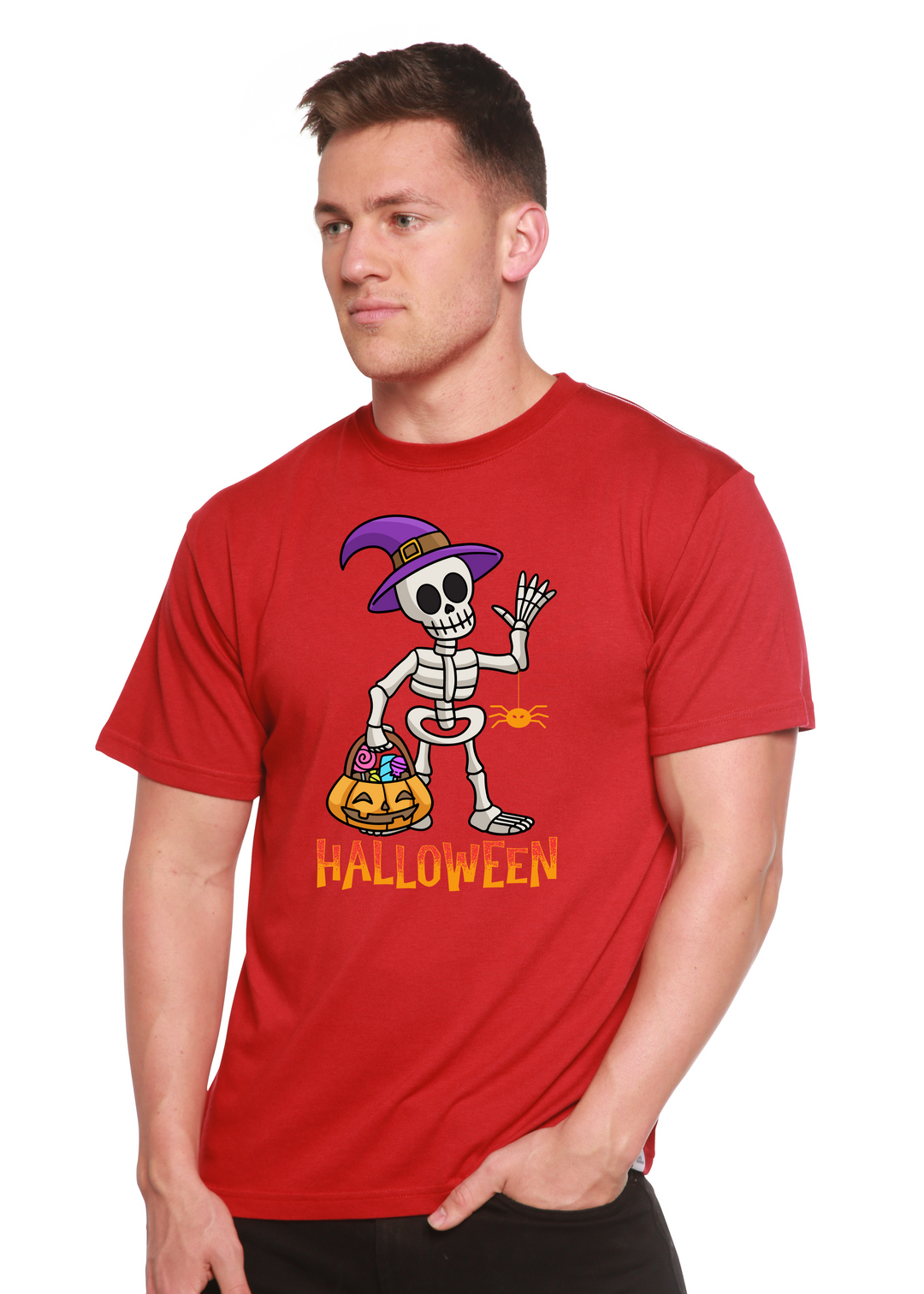 Happy Halloween Unisex Graphic Bamboo T-Shirt pompeian red