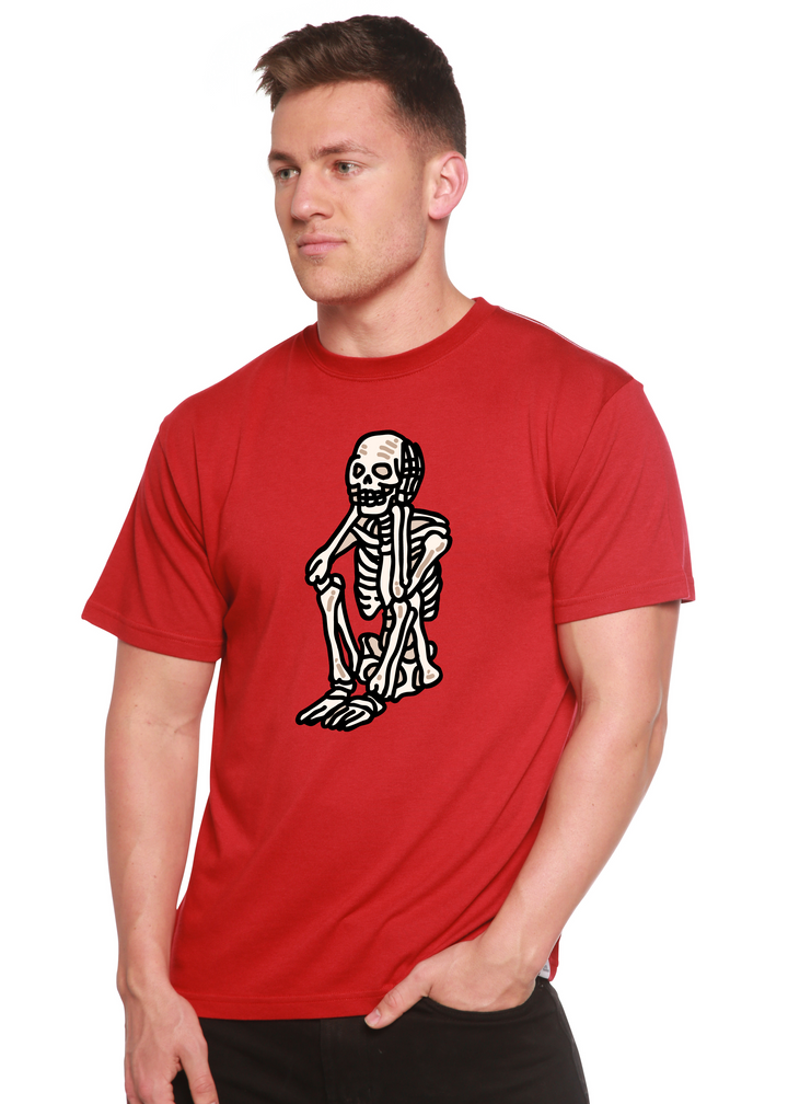 Sad Skeleton Halloween Unisex Graphic Bamboo T-Shirt pompeian red