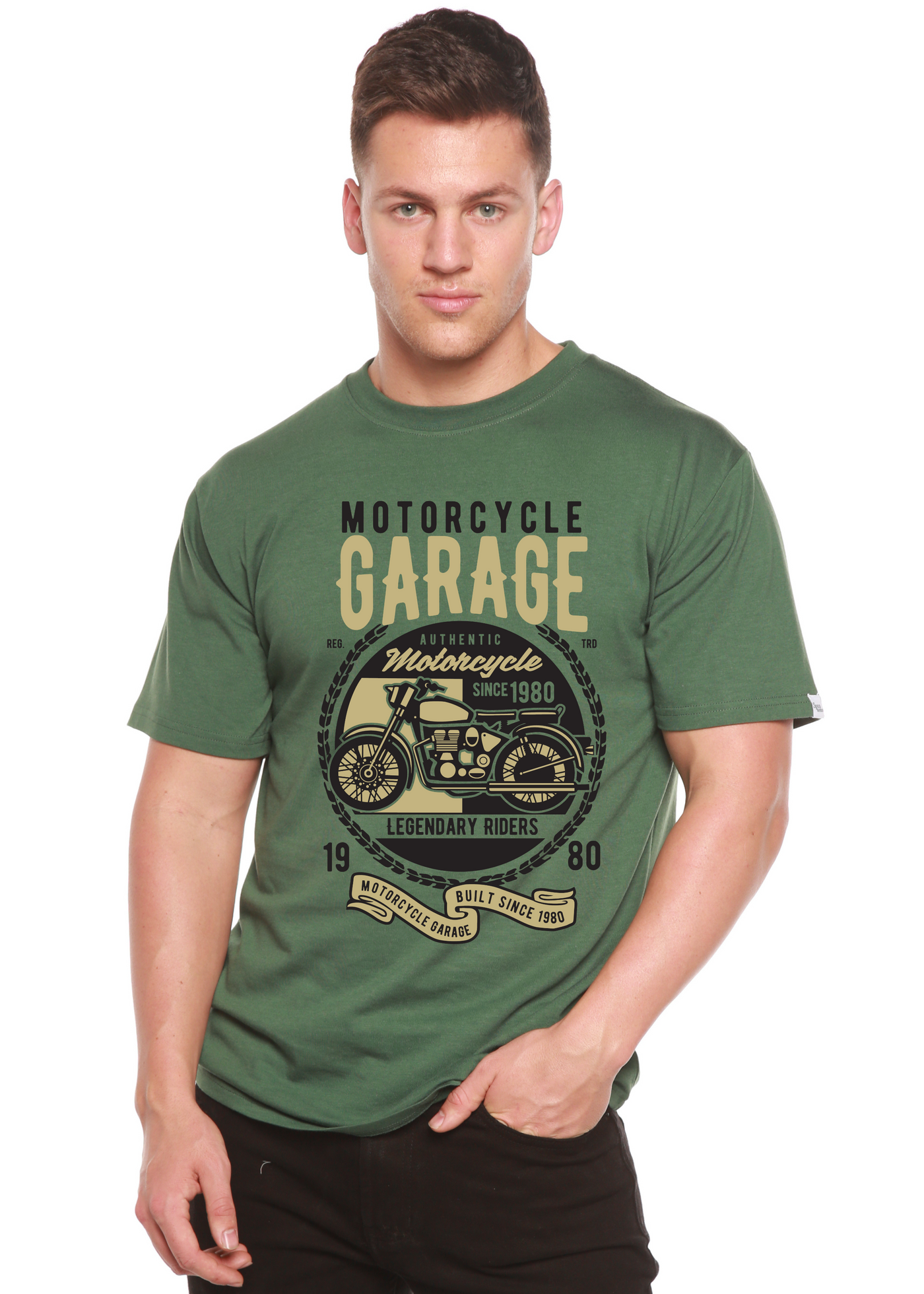 Motorcycle Garage Classic men's bamboo tshirt pine green