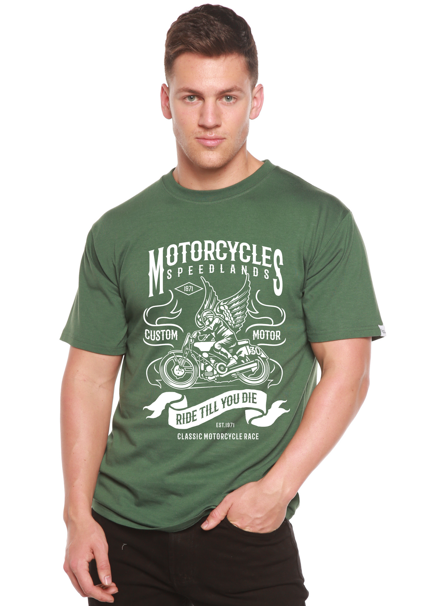 Motorcycles men's bamboo tshirt pine green