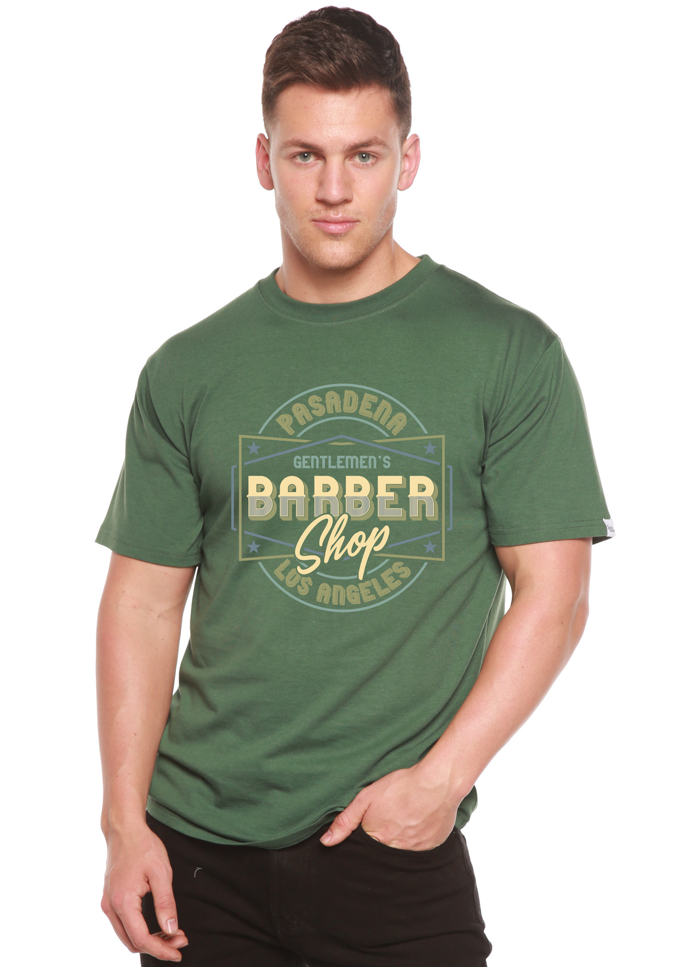 Gentlement's Barber Shop men's bamboo tshirt pine green