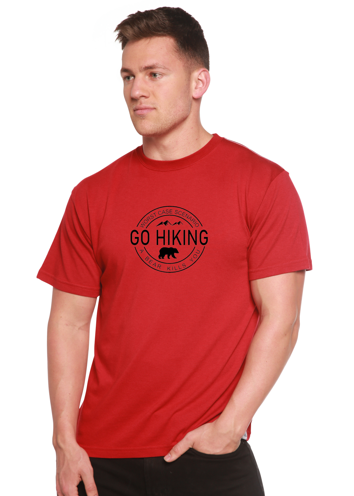 Go Hiking Graphic Bamboo T-Shirt pompeian red