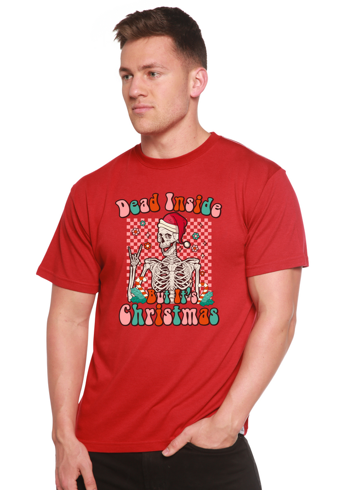 Dead Inside But It's Christmas Unisex Graphic Bamboo T-Shirt pompeian red