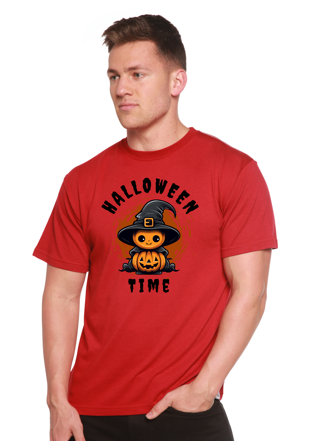 Halloween Time Unisex Graphic Bamboo T-Shirt pompeian red