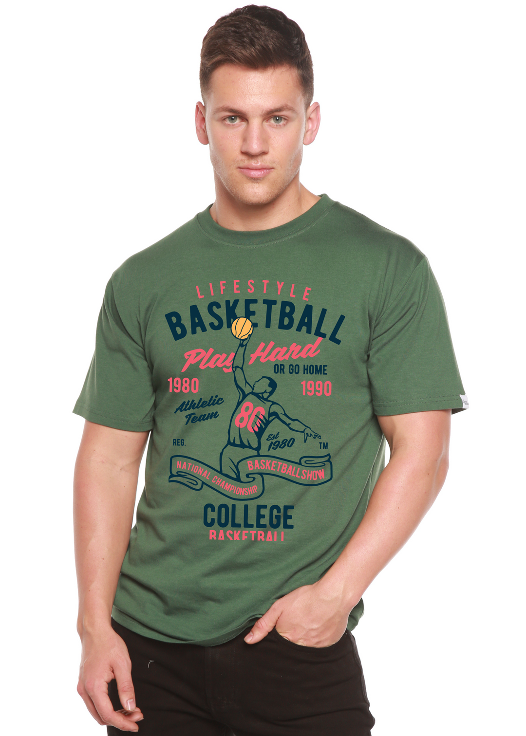 Life Style Basketball men's bamboo tshirt pine green