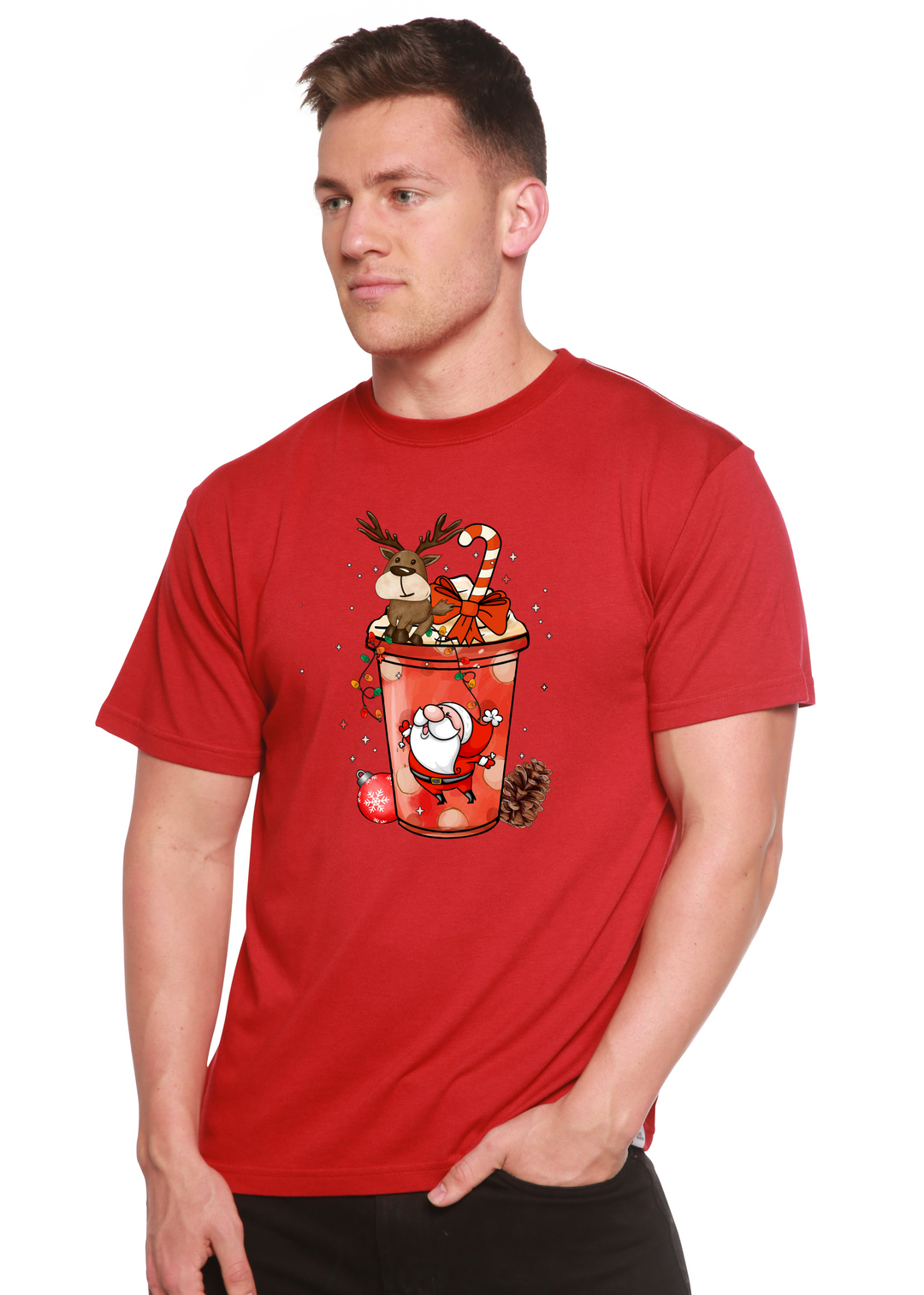 Holly Jolly Christmas Unisex Graphic Bamboo T-Shirt pompeian red