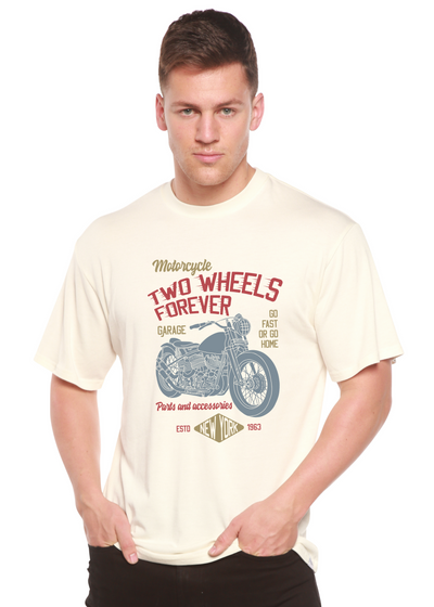 Two Wheels Forever men's bamboo tshirt white