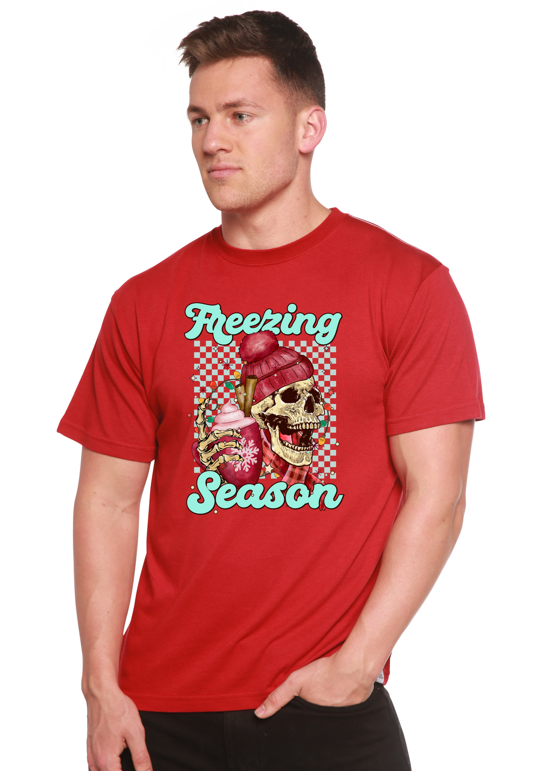 Freezing Season Unisex Graphic Bamboo T-Shirt pompeian red