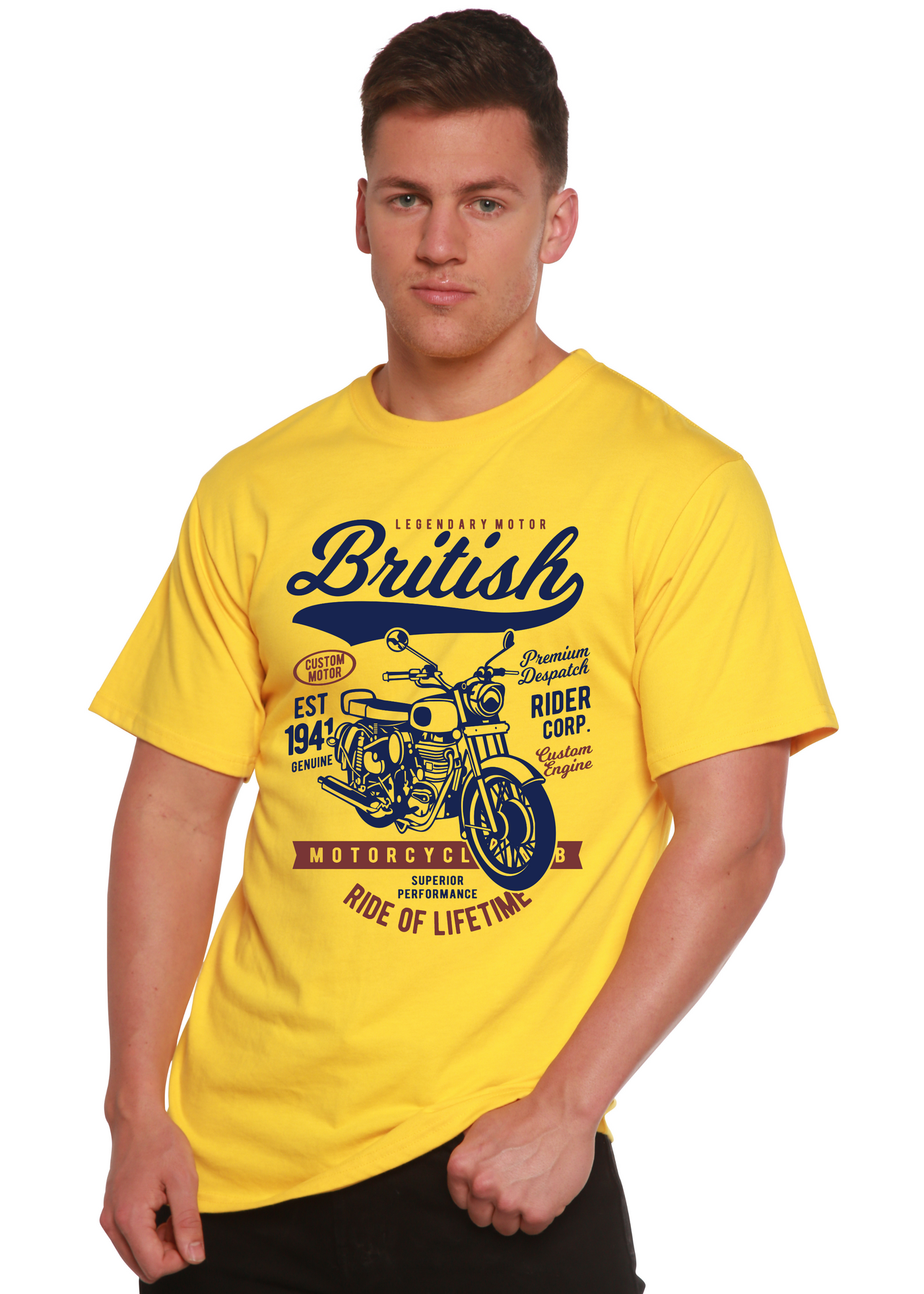 British Motorcycle men's bamboo tshirt lemon chrome