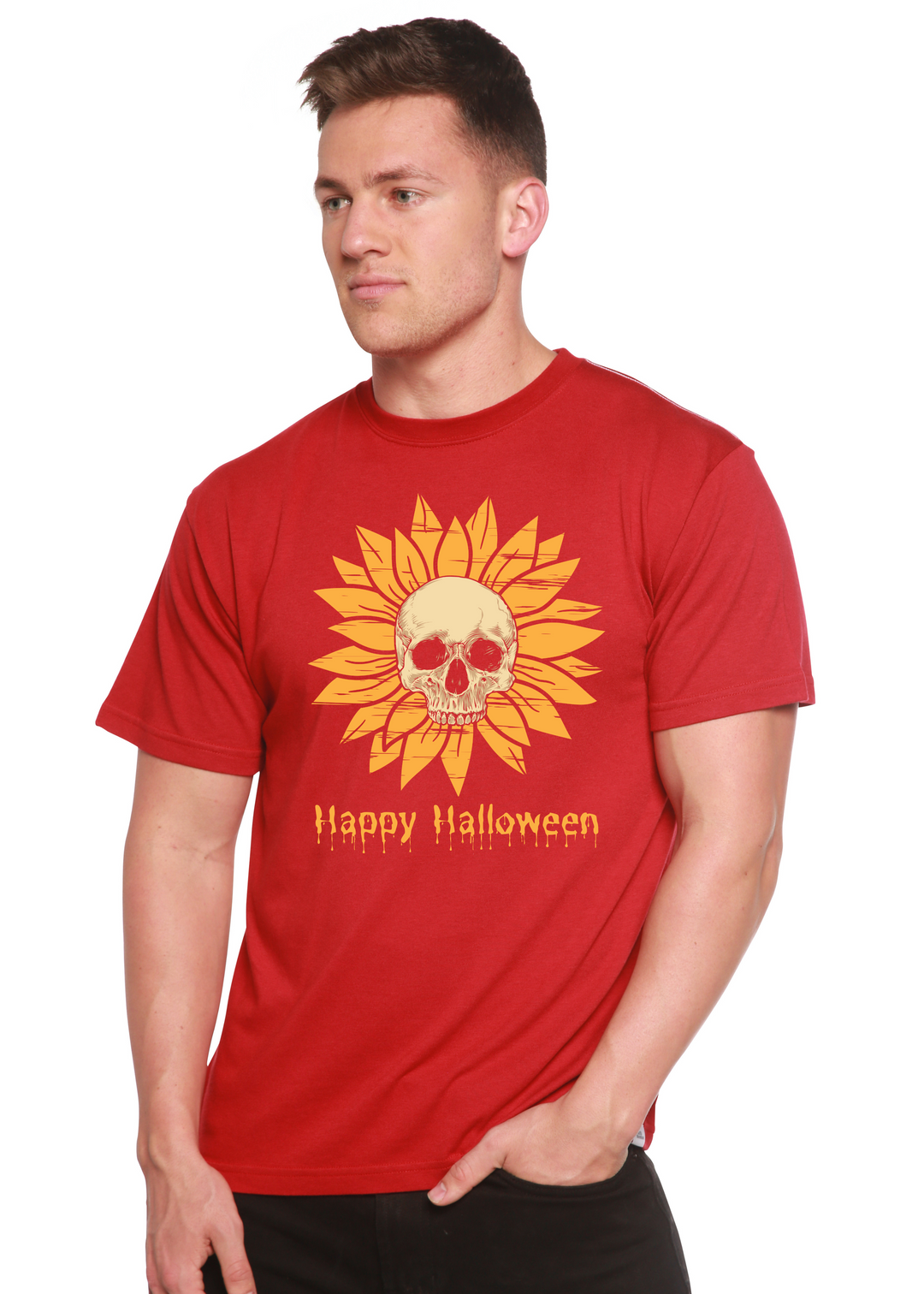 Happy Halloween Day Graphic Bamboo T-Shirt pompeian red