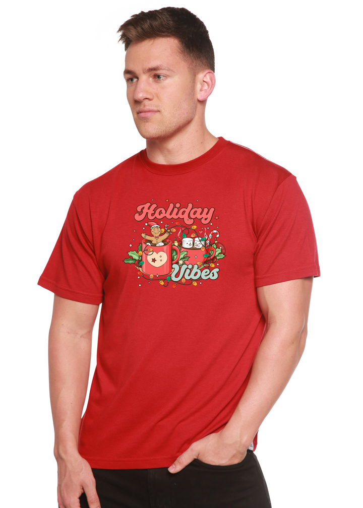 Holiday Vibes Christmas Unisex Graphic Bamboo T-Shirt pompeian red