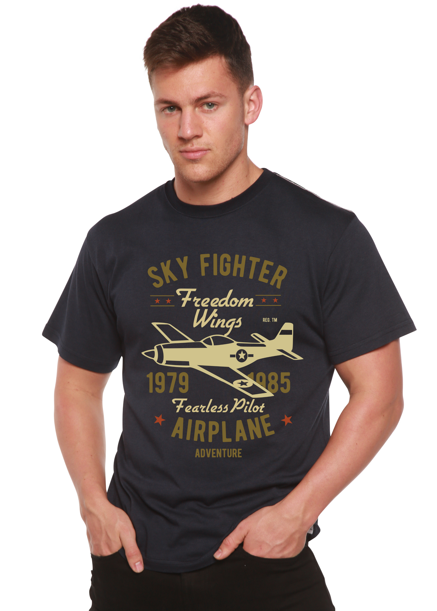 Sky Fighter men's bamboo tshirt navy blue