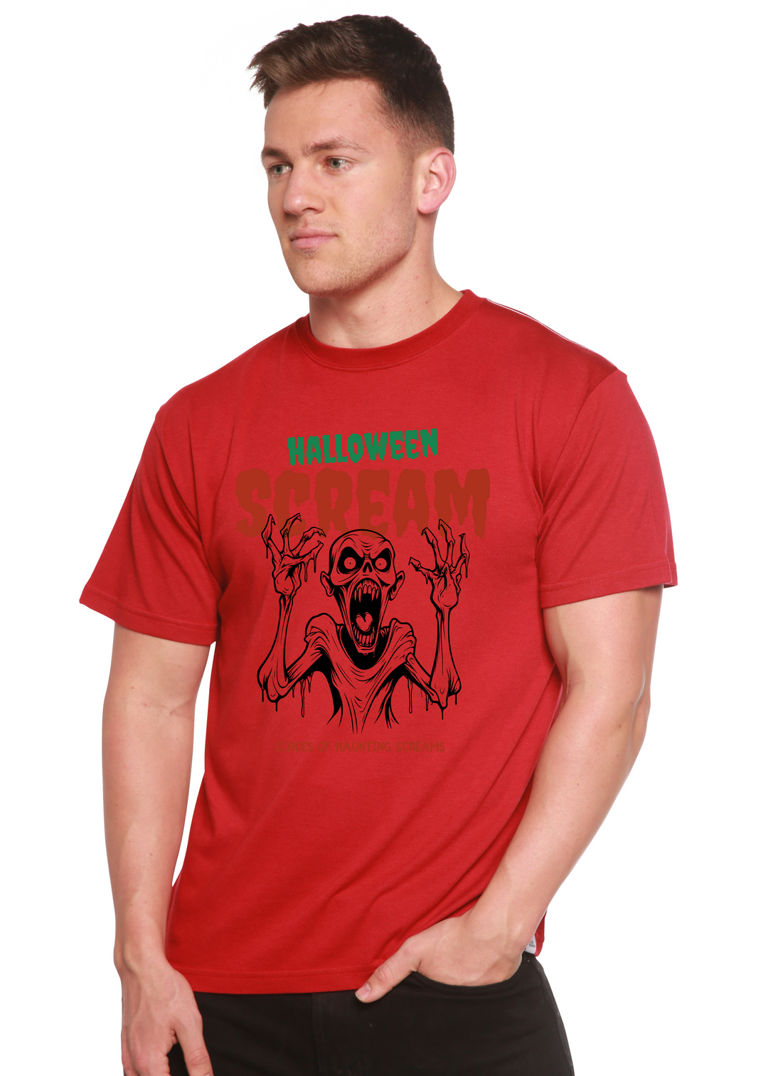 Halloween Scream Graphic Bamboo T-Shirt pompeian red