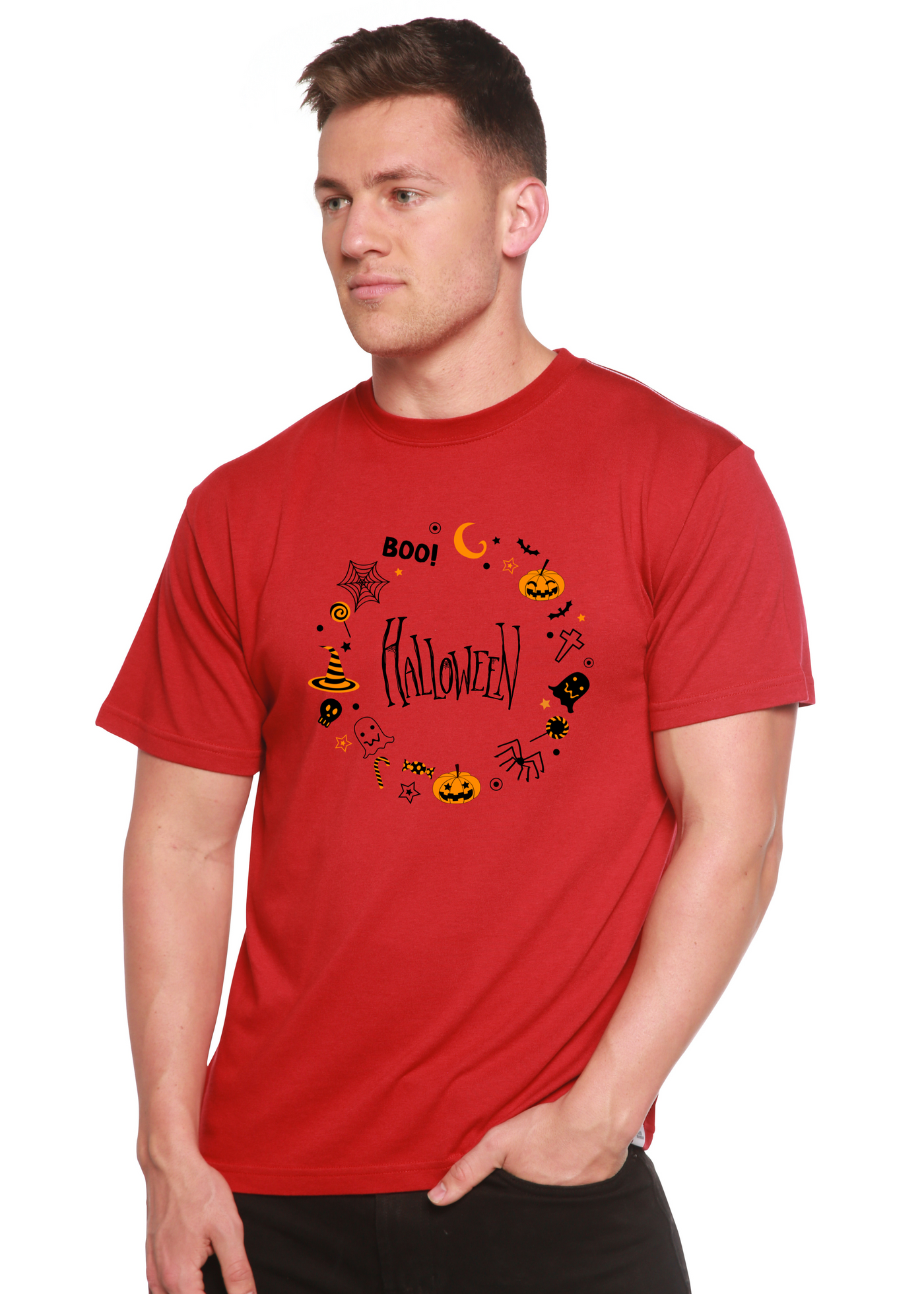 Bool Halloween Graphic Bamboo T-Shirt pompeian red