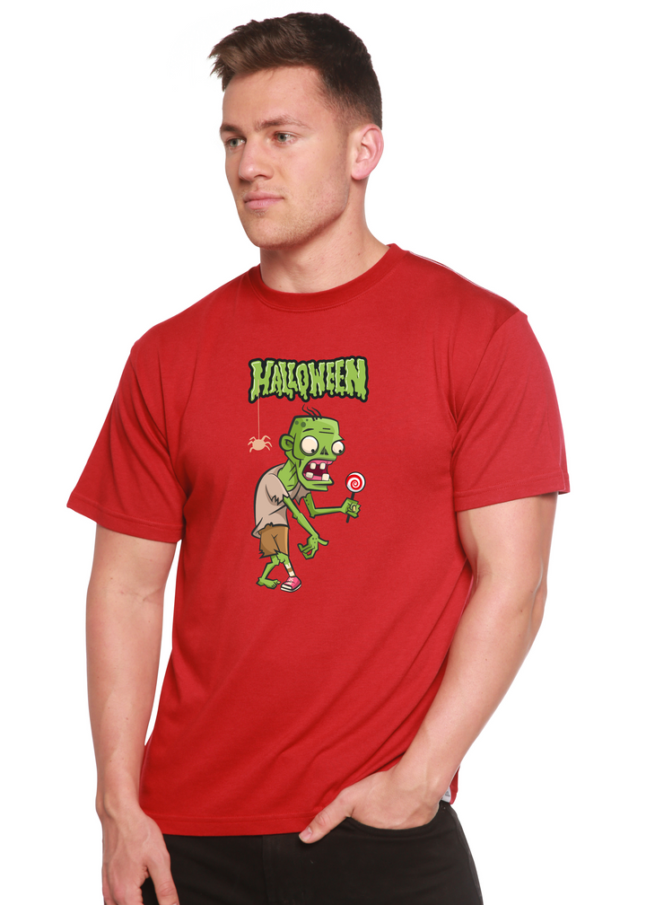 Halloween Green Monster Unisex Graphic Bamboo T-Shirt pompeian red