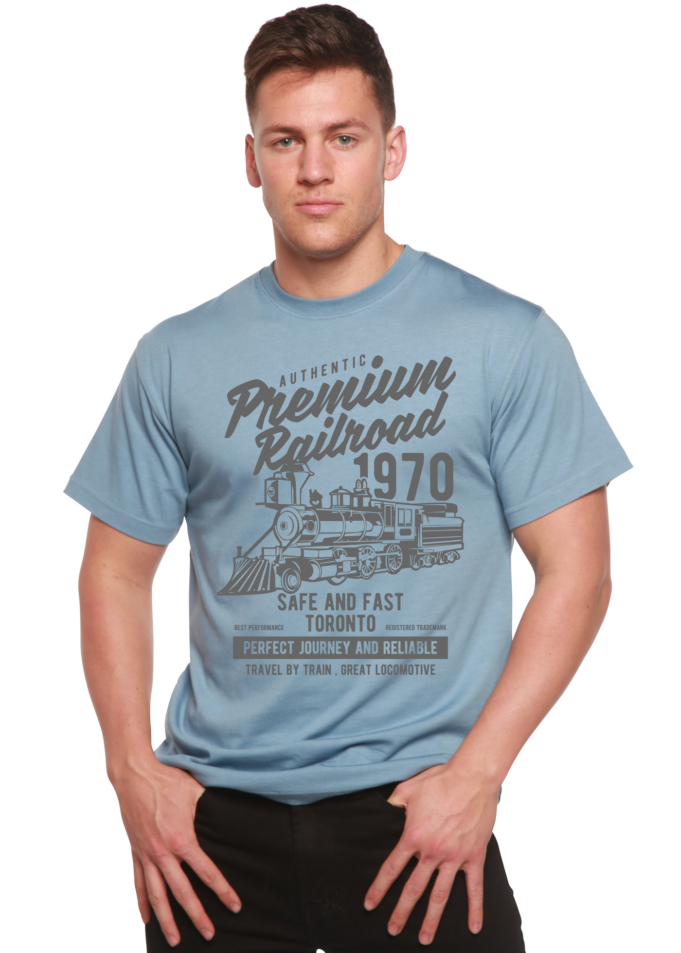 Premium Railroad men's bamboo tshirt infinity blue
