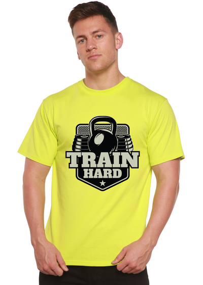 Train Hard men's bamboo tshirt lime punch