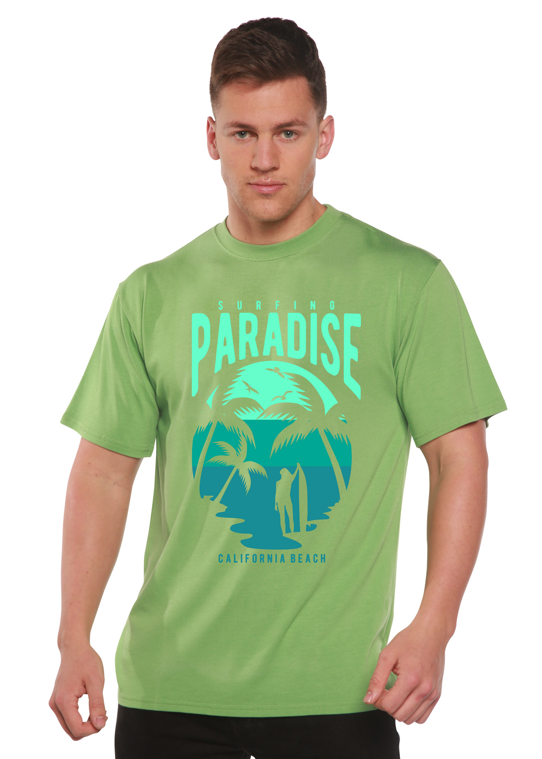 Surfing Paradise California men's bamboo tshirt green tea