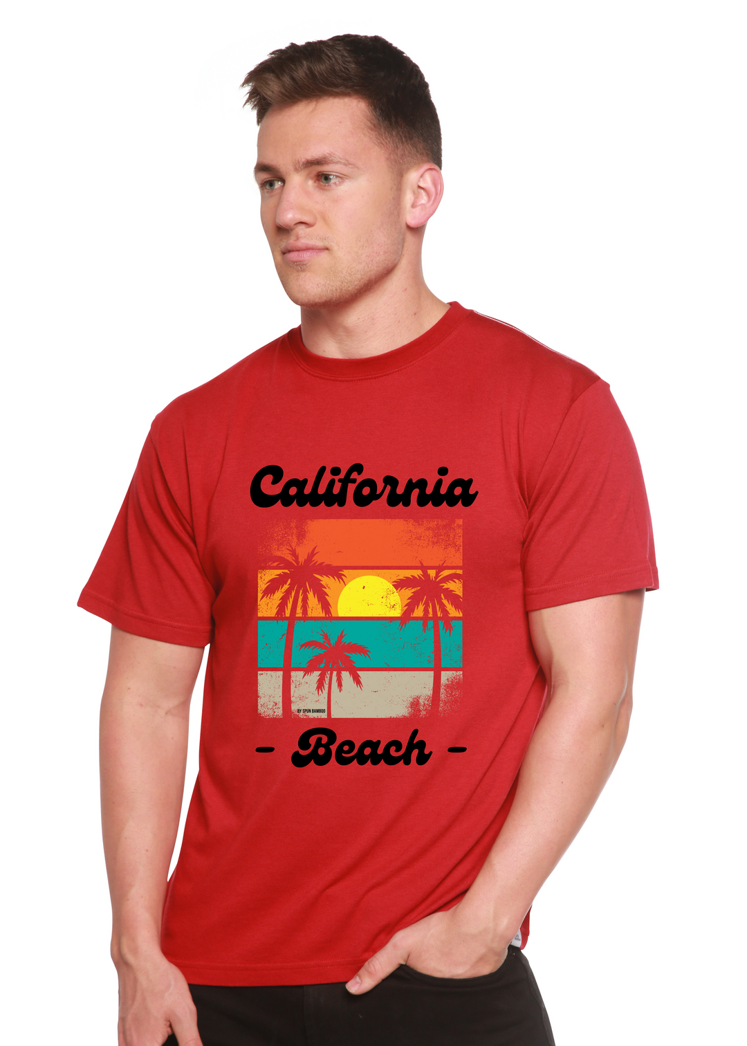 California Beach Unisex Graphic Bamboo T-Shirt pompeian red