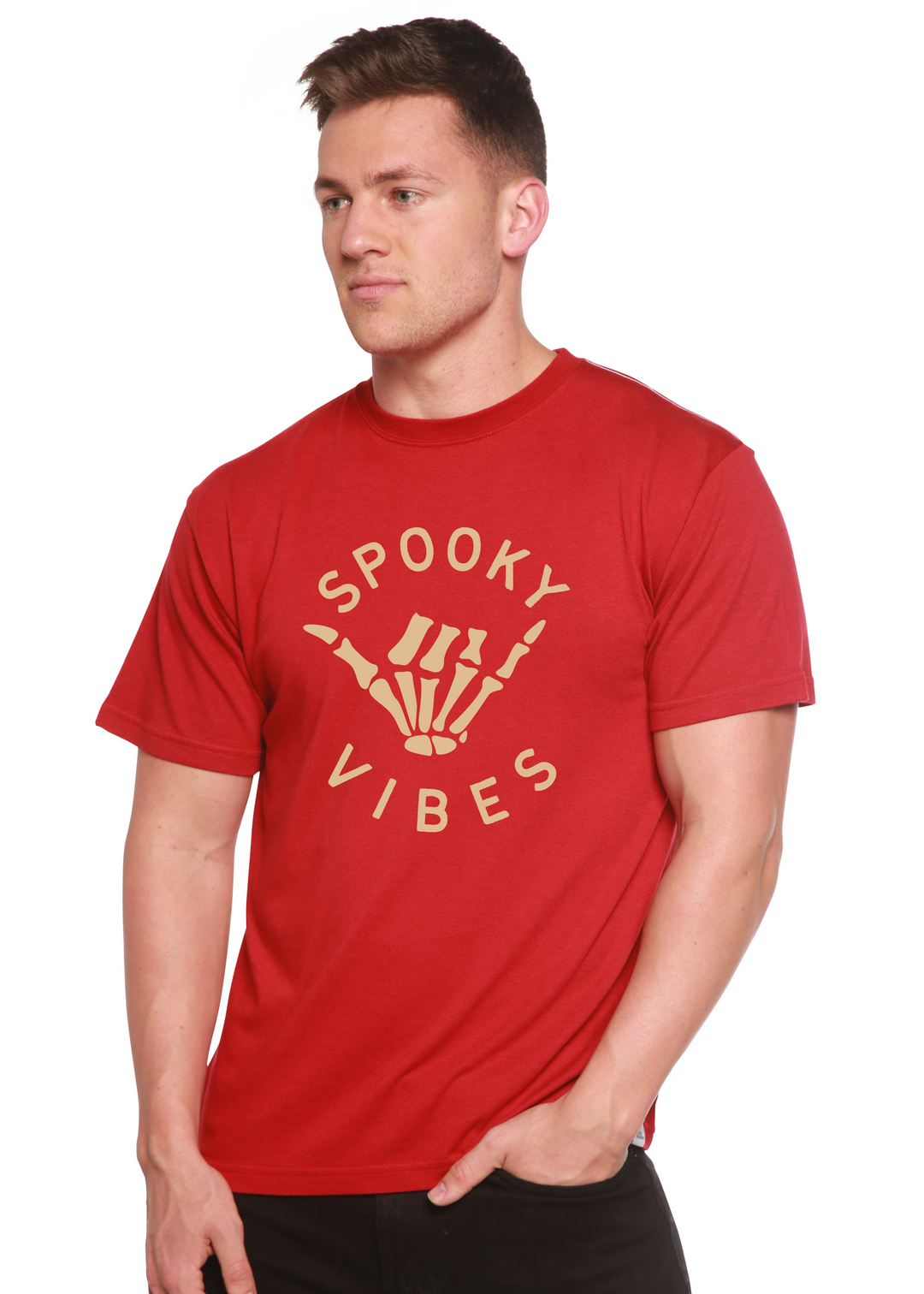 Spooky Vibes Graphic Bamboo T-Shirt pompeian red