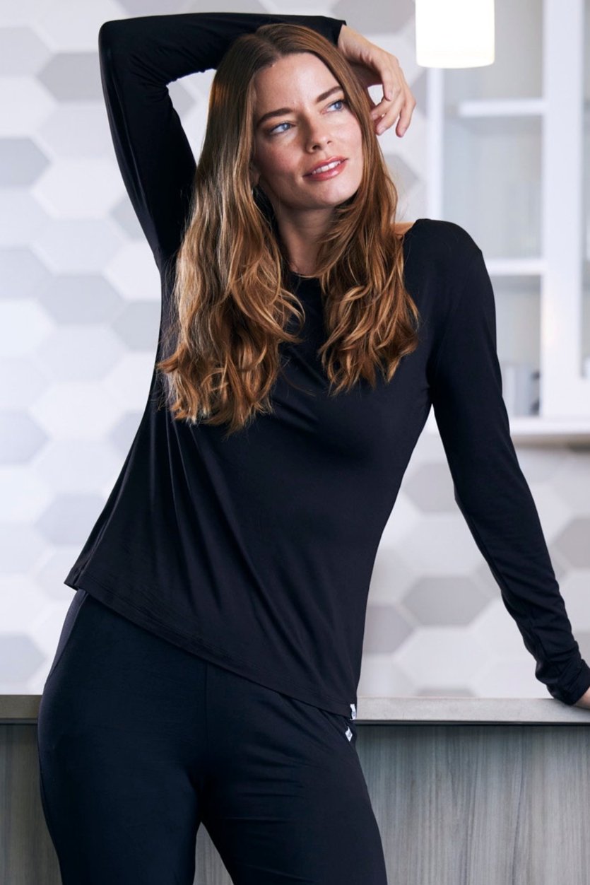 NACHILA Women's Bamboo Pajamas Set - Long Sleeve Top & Jogger Pants, Soft Viscose Sleepwear, Sizes S-2XL