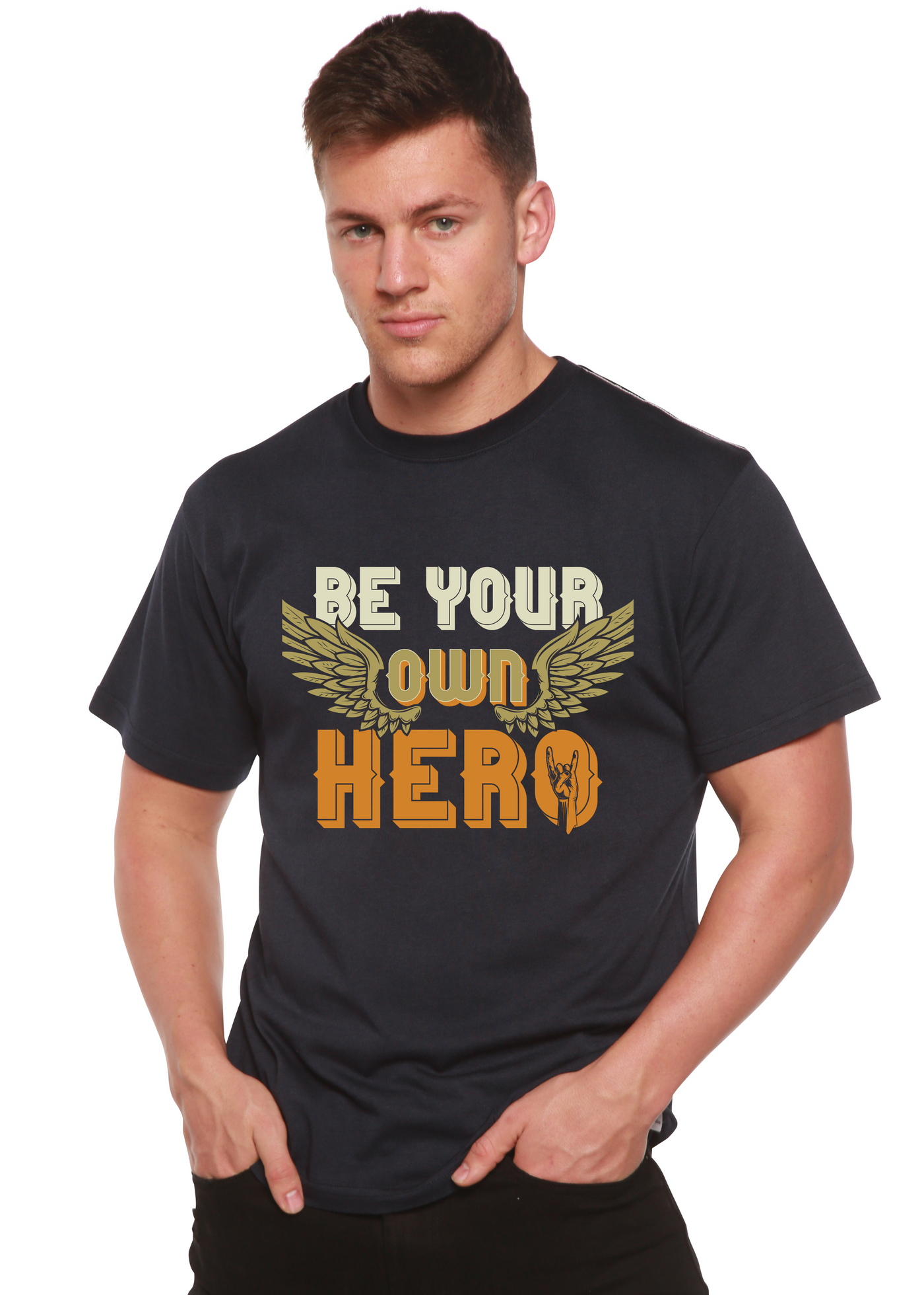 Be Your Own Hero men's bamboo tshirt navy blue