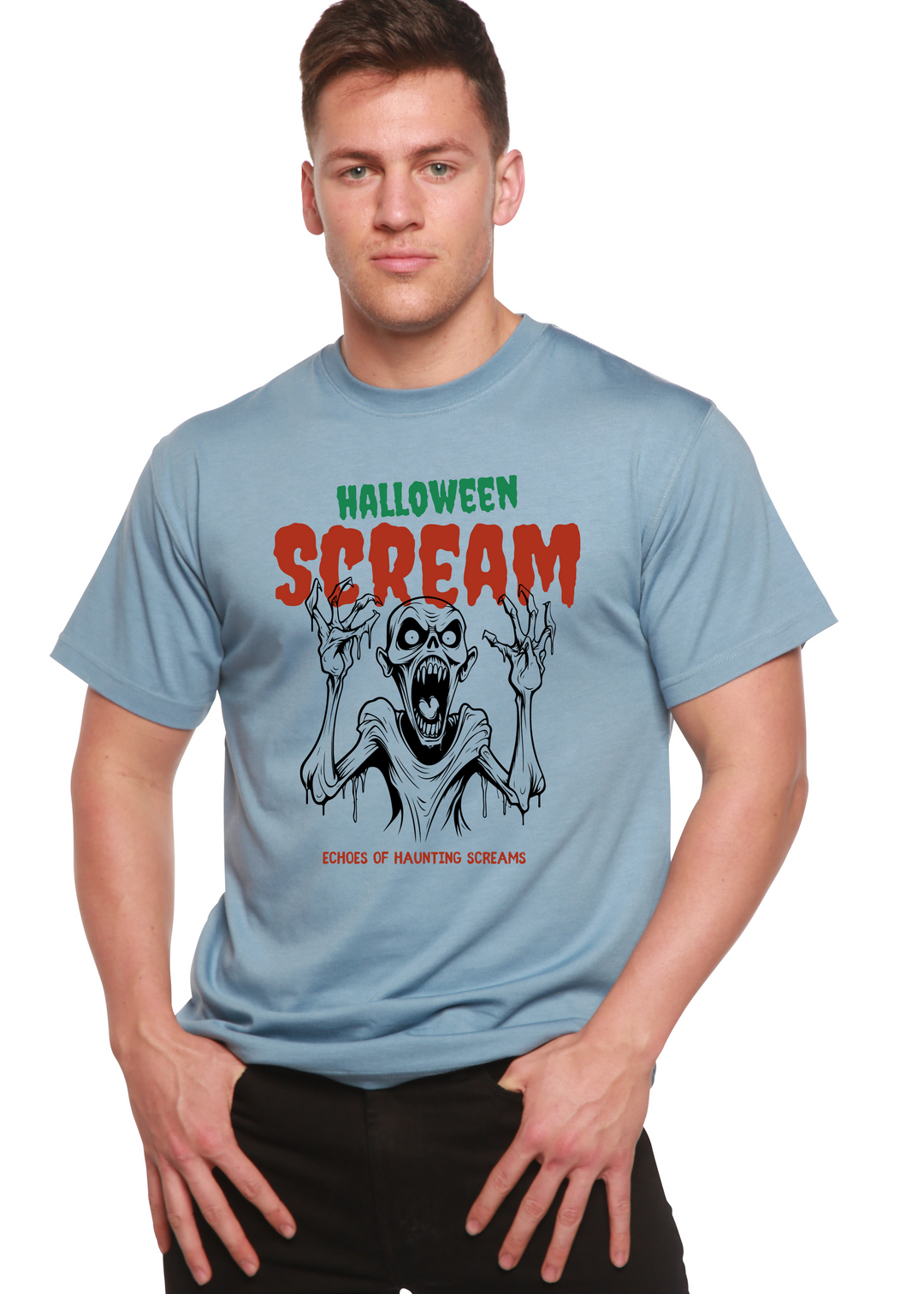 Halloween Scream Graphic Bamboo T-Shirt infinity blue