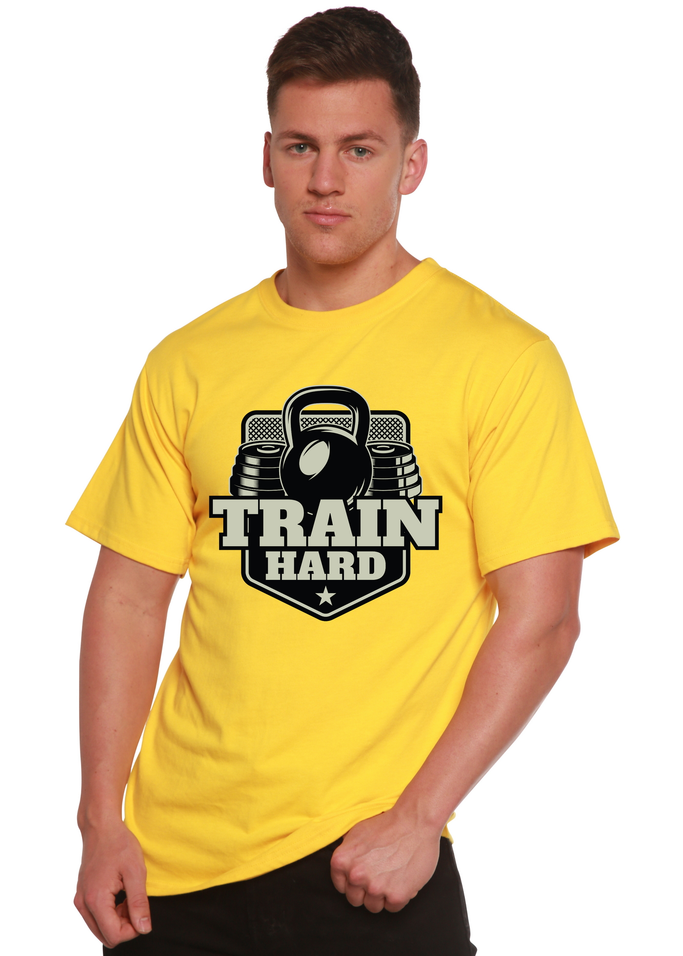 Train Hard men's bamboo tshirt lemon chrome