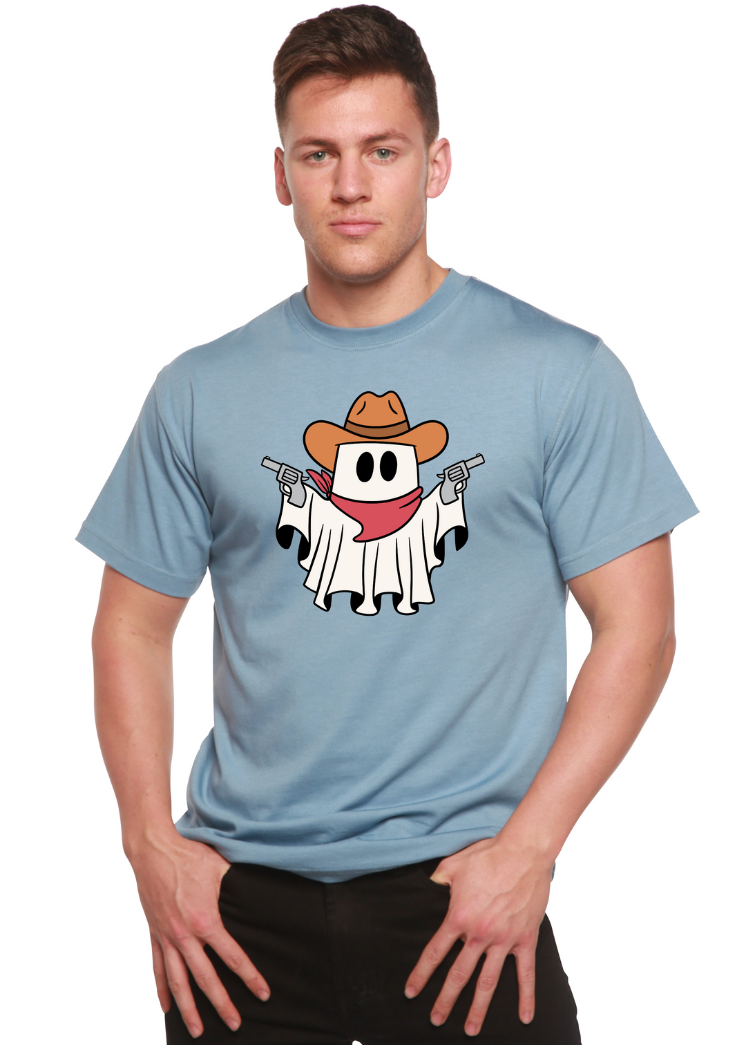 Cowboy Ghost Unisex Graphic Bamboo T-Shirt infinity blue