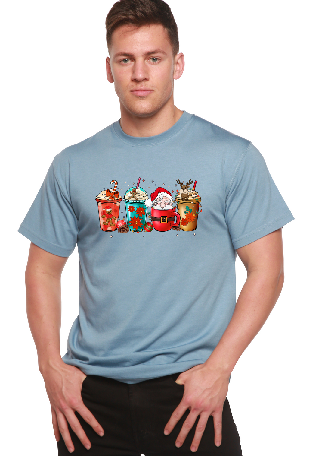 Merry & Bright Holiday Christmas Unisex Graphic Bamboo T-Shirt infinity blue