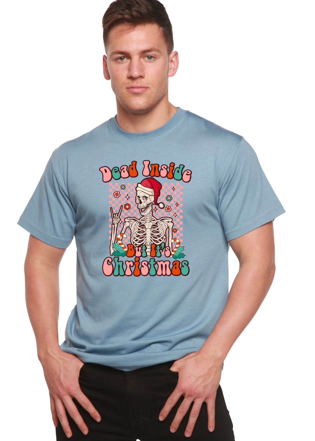 Dead Inside But It's Christmas Unisex Graphic Bamboo T-Shirt infinity blue