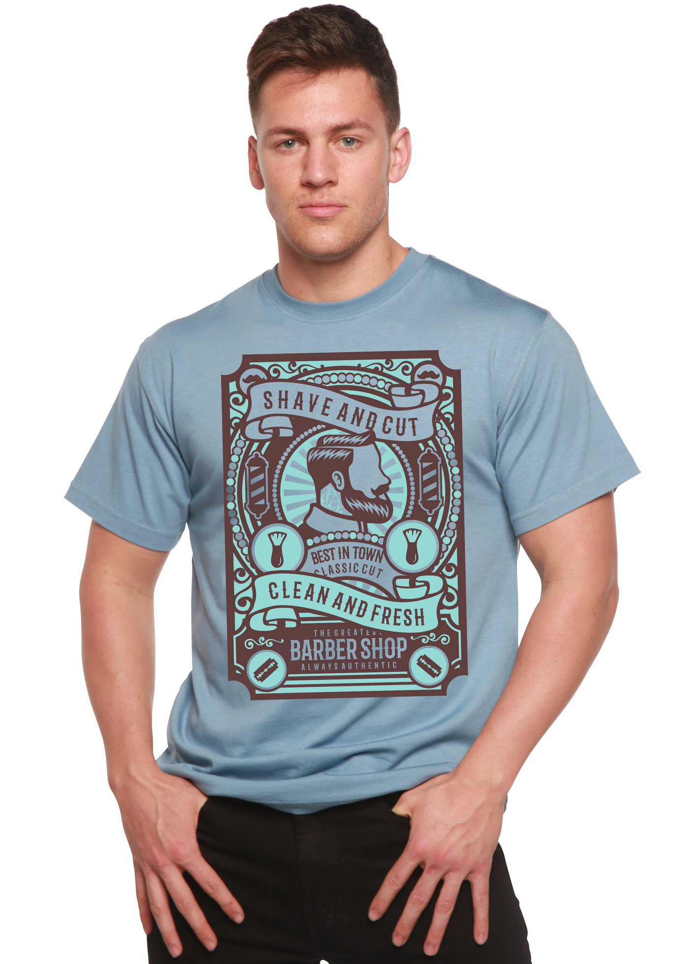 Shave and Cut men's bamboo tshirt infinity blue