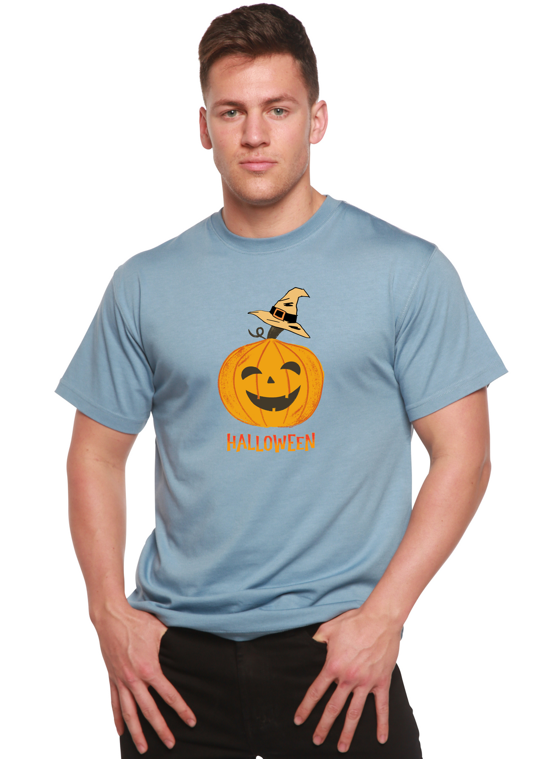 Halloween Pumpkin Unisex Graphic Bamboo T-Shirt infinity blue