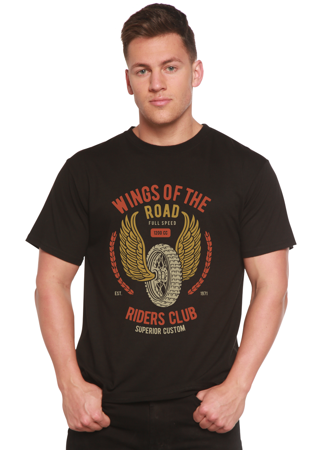 Wings Of The Road men's bamboo tshirt black