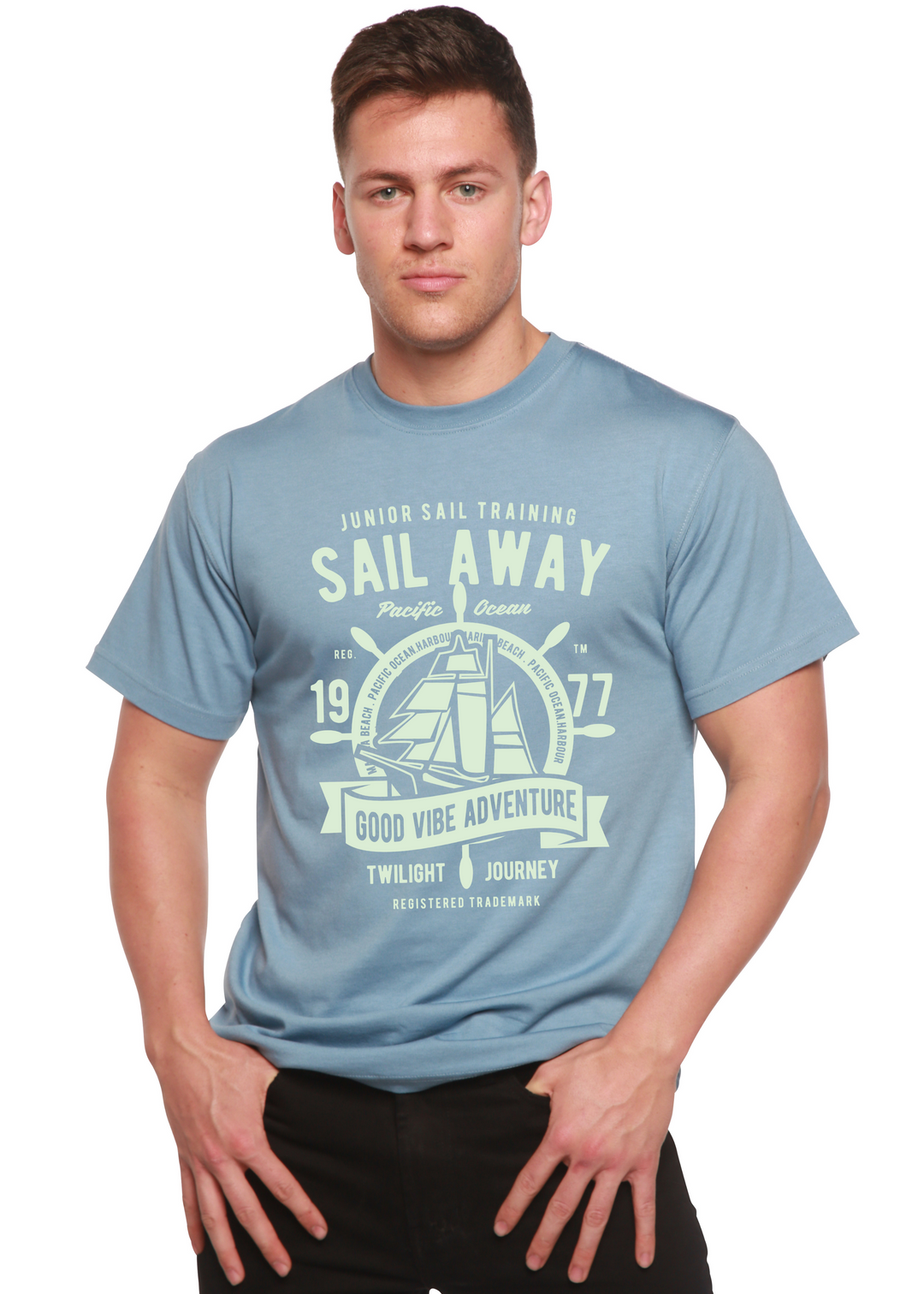 Sail Away men's bamboo tshirt infinity blue