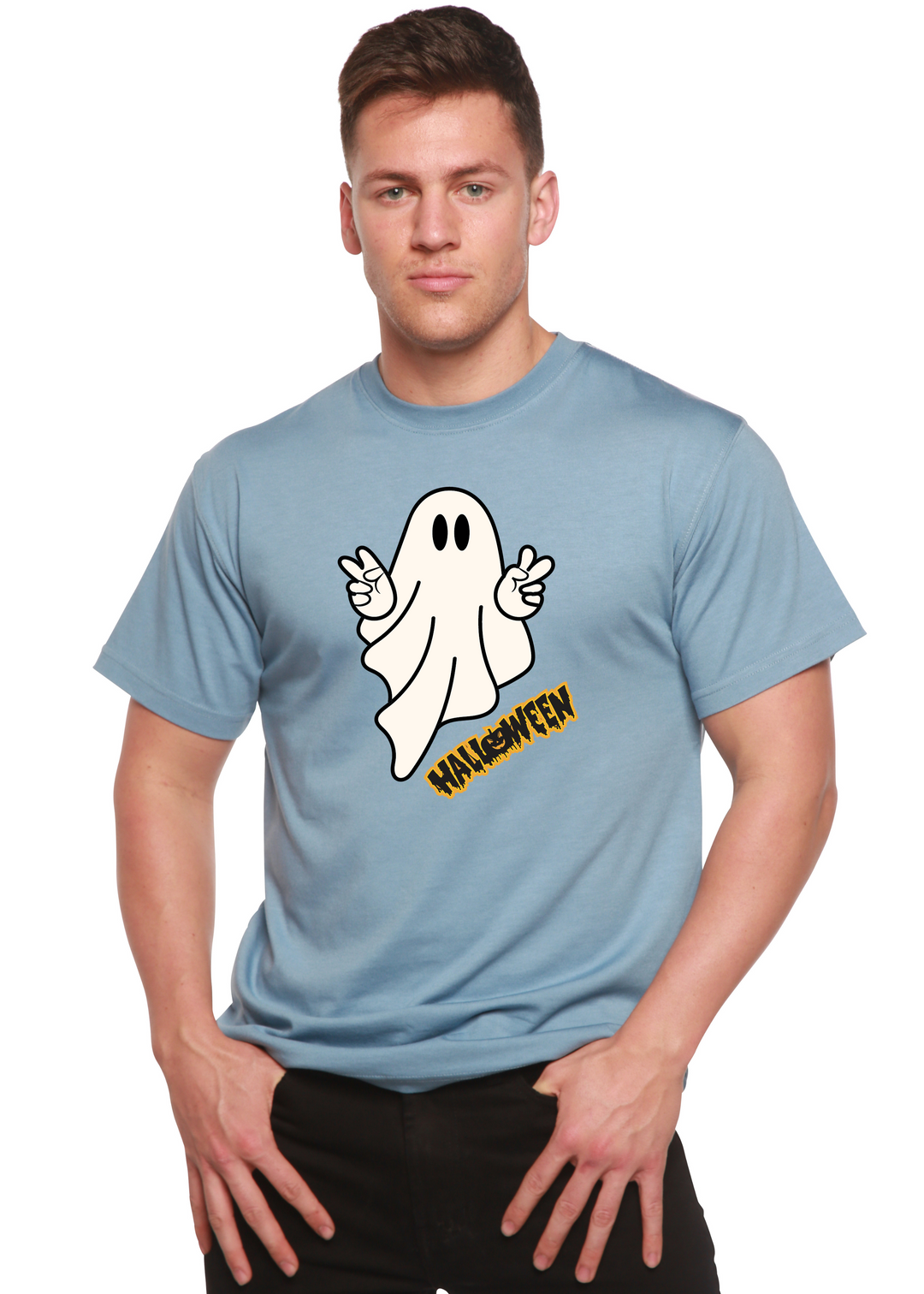Halloween Ghost Unisex Graphic Bamboo T-Shirt infinity blue