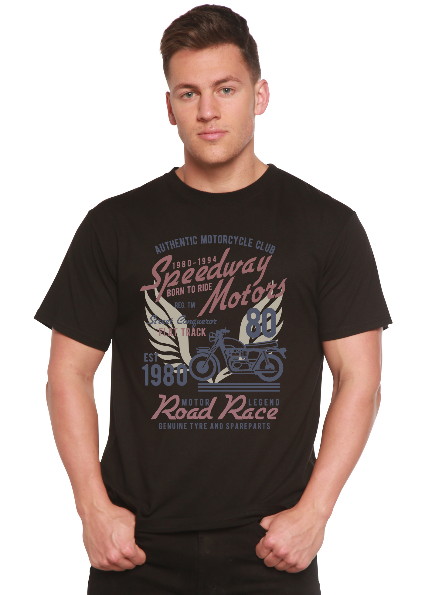 Speedway Motor men's bamboo tshirt black
