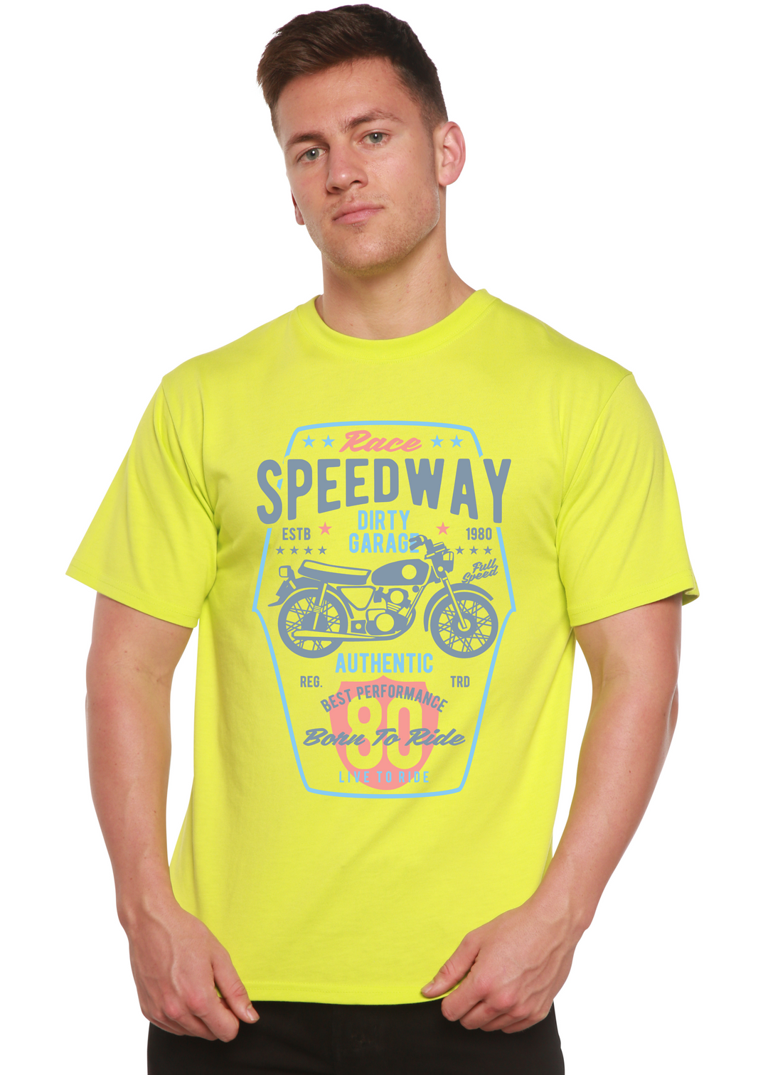 Speedway Motorcycle men's bamboo tshirt lime punch