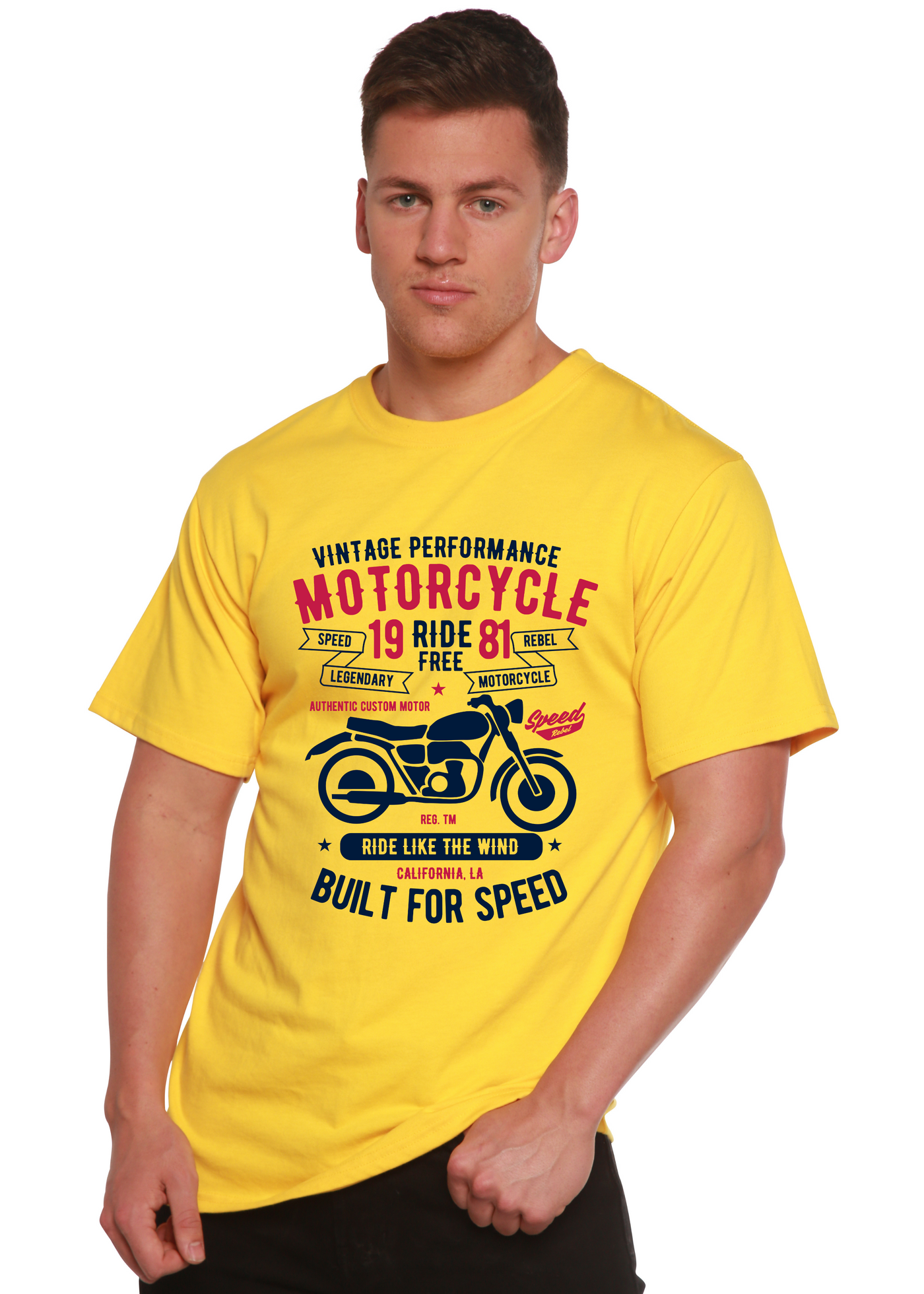 Motorcycle Ride Free men's bamboo tshirt lemon chrome