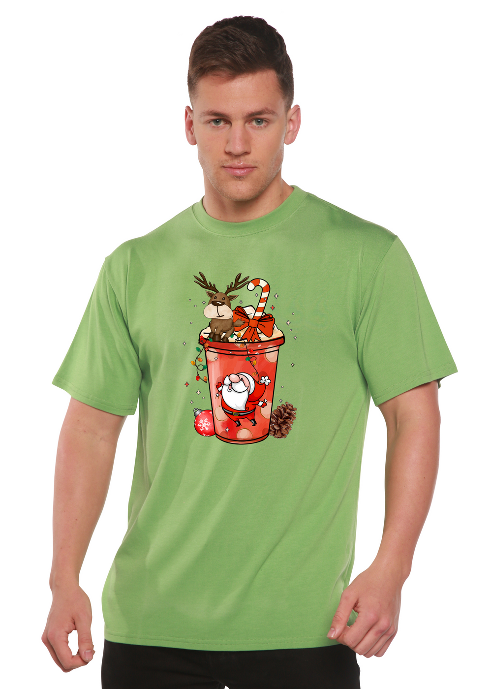 Holly Jolly Christmas Unisex Graphic Bamboo T-Shirt green tea