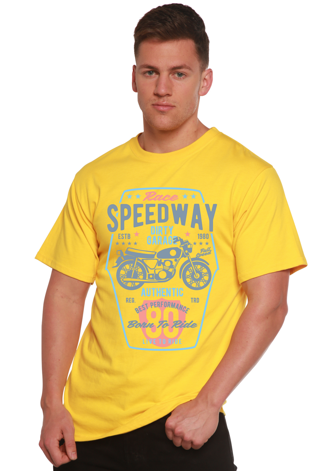 Speedway Motorcycle men's bamboo tshirt lemon chrome