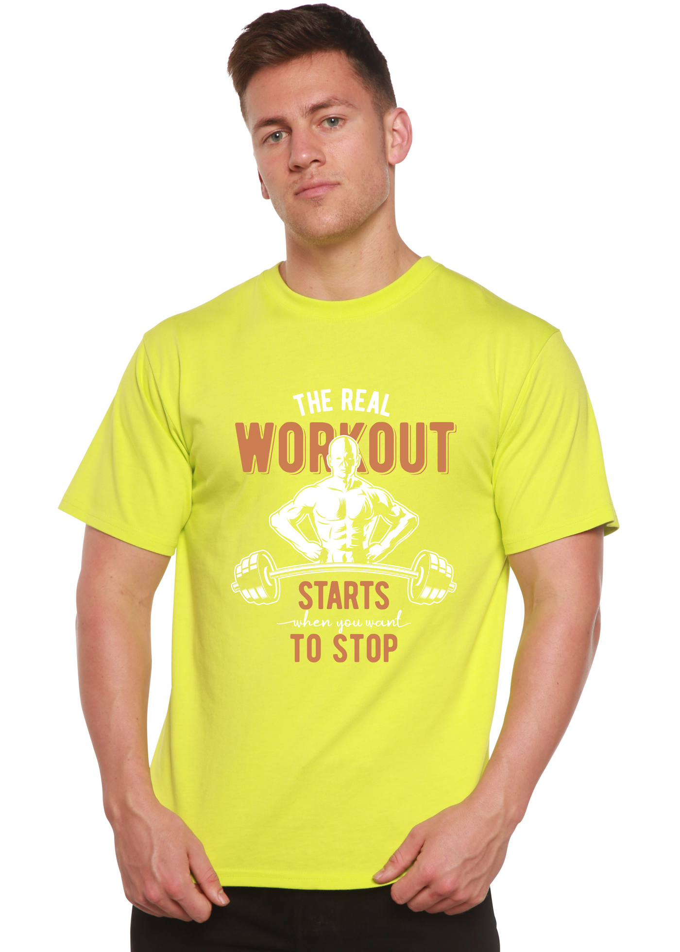 The Real Workout men's bamboo tshirt lime punch